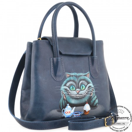 Женская кожаная сумка "Ванесса" "Чешир за чаем"